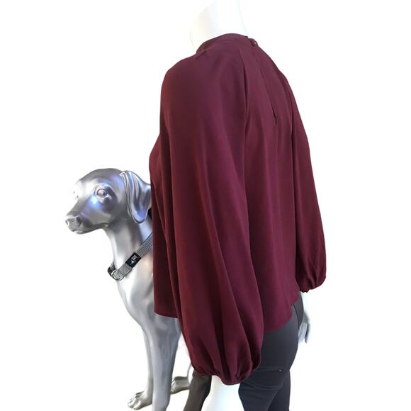 Leith Burgundy Long Sleeve Balloon Sleeve Blouse Women's Size Small - Picture 3 of 7